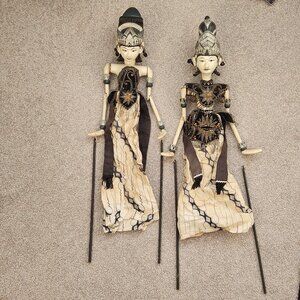 Pair of Wayang Golek Puppets From Indonesia - 1970s - 1980s